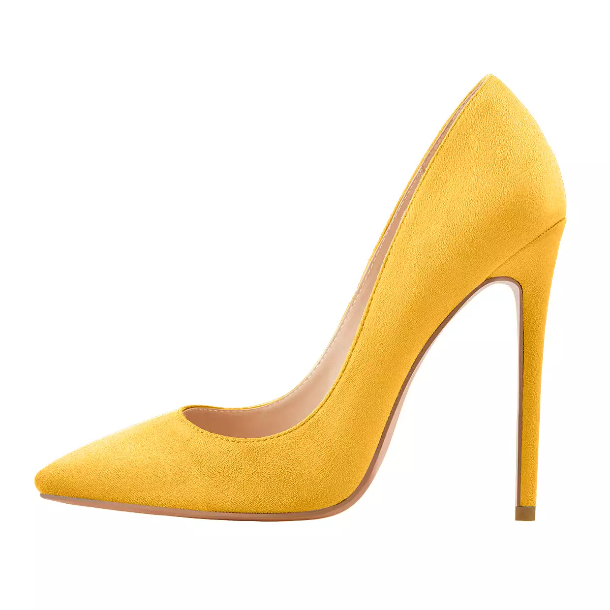 8cm 10cm 12cm Suede Yellow Pointed Toe Slip On High Heel Pumps