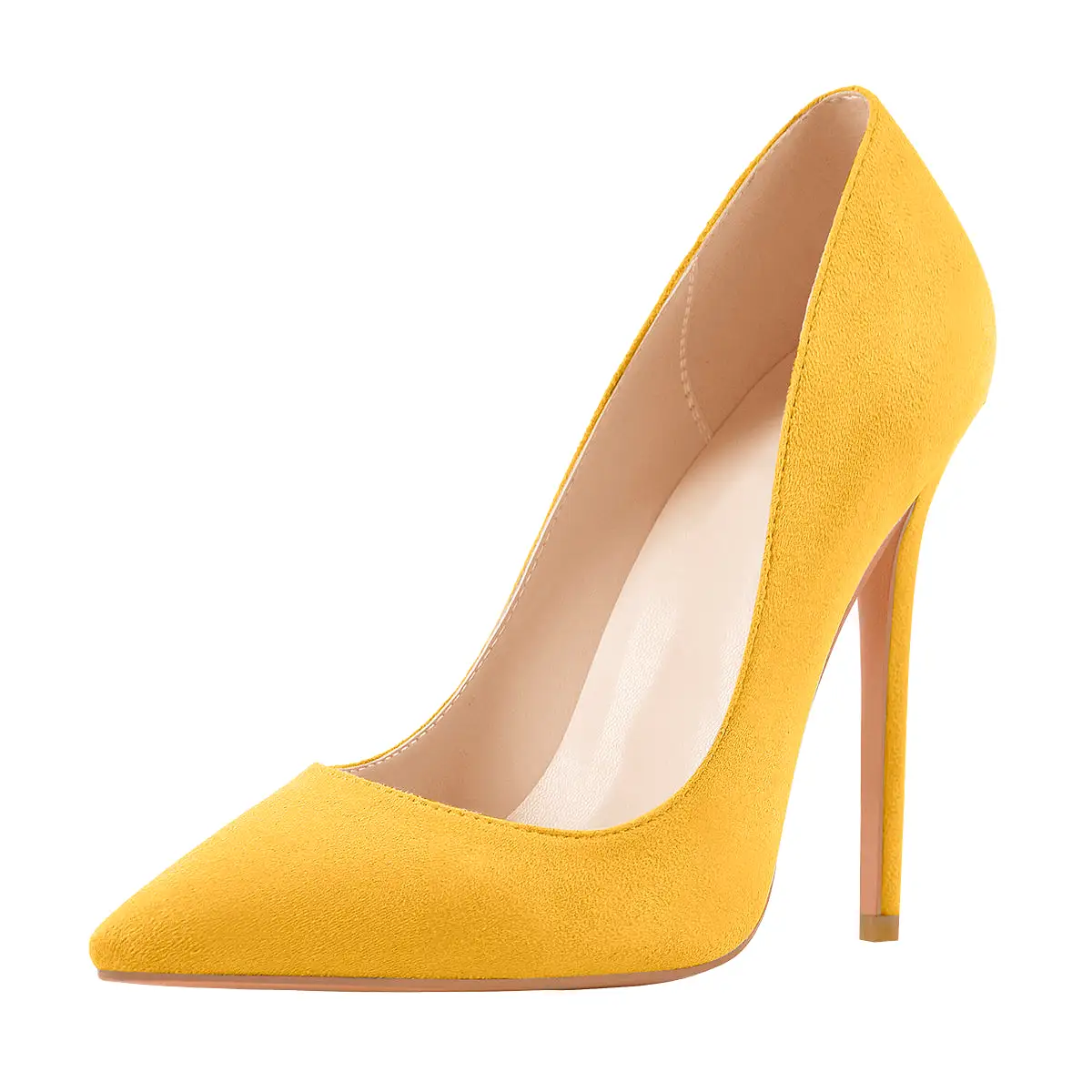 8cm 10cm 12cm Suede Yellow Pointed Toe Slip On High Heel Pumps