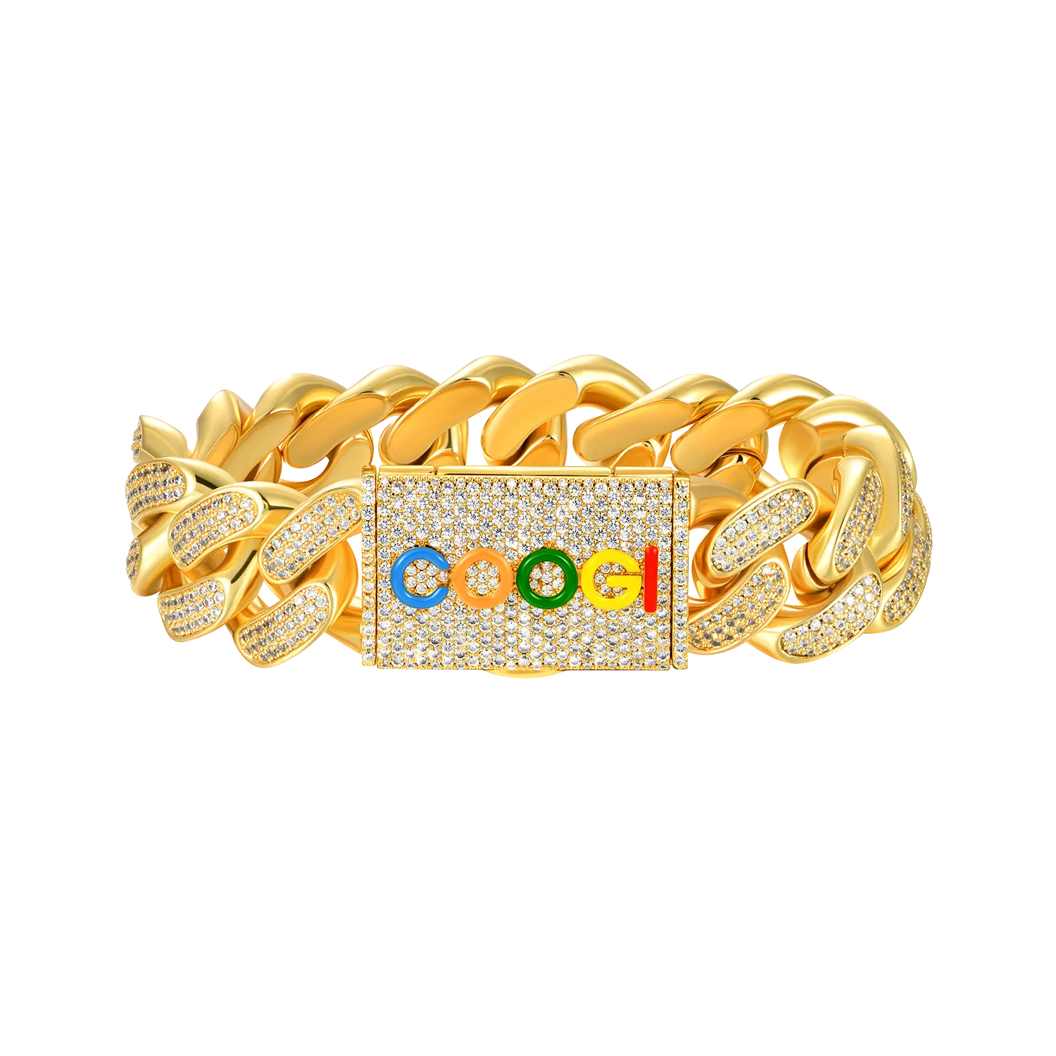 APORRO X COOGI 19mm White Gold Beating Cuban Bracelet