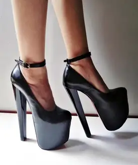 Black Ankle Strap High Heel Pumps