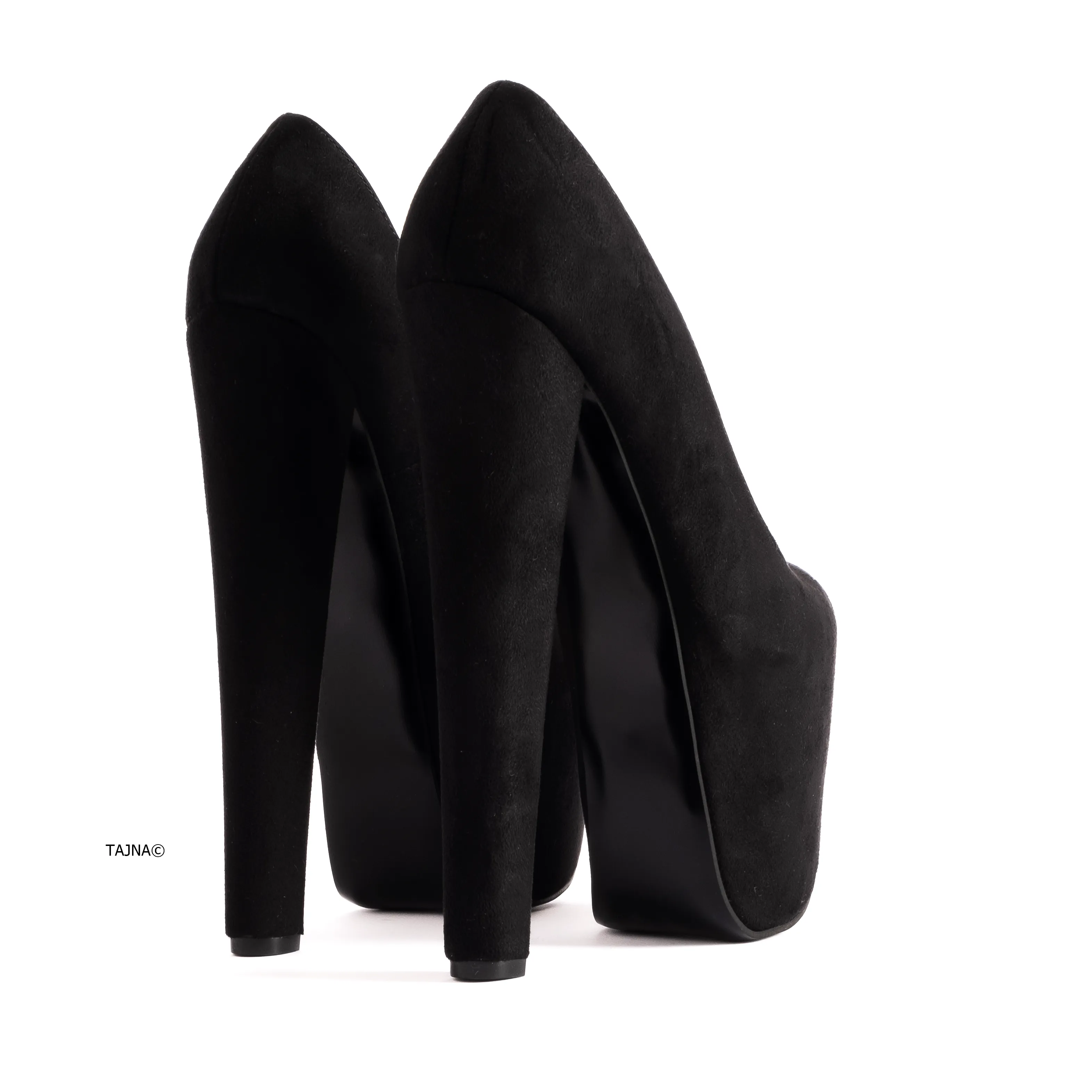 Black Suede Chunky High Heel Pumps