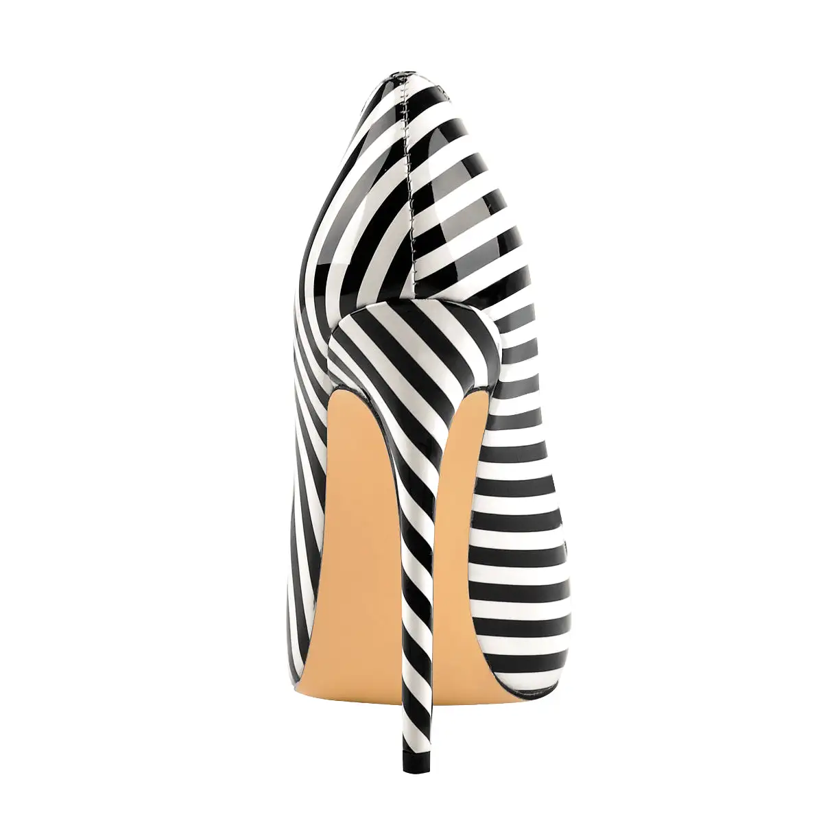 Black White Stripes Pointed Toe High Heel Pumps