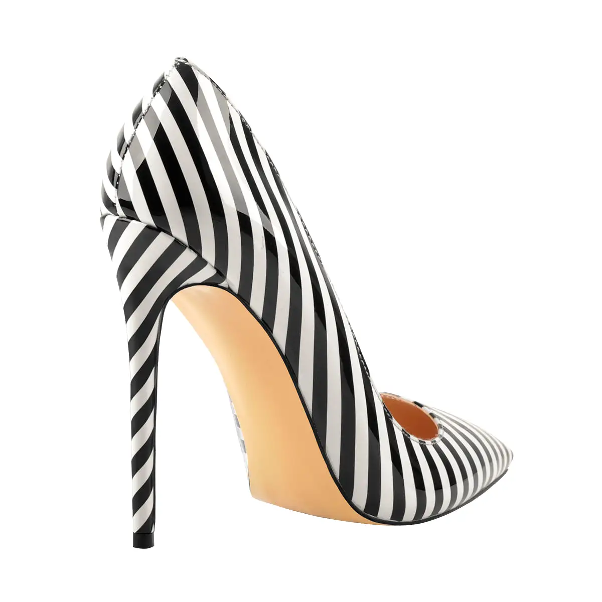 Black White Stripes Pointed Toe High Heel Pumps