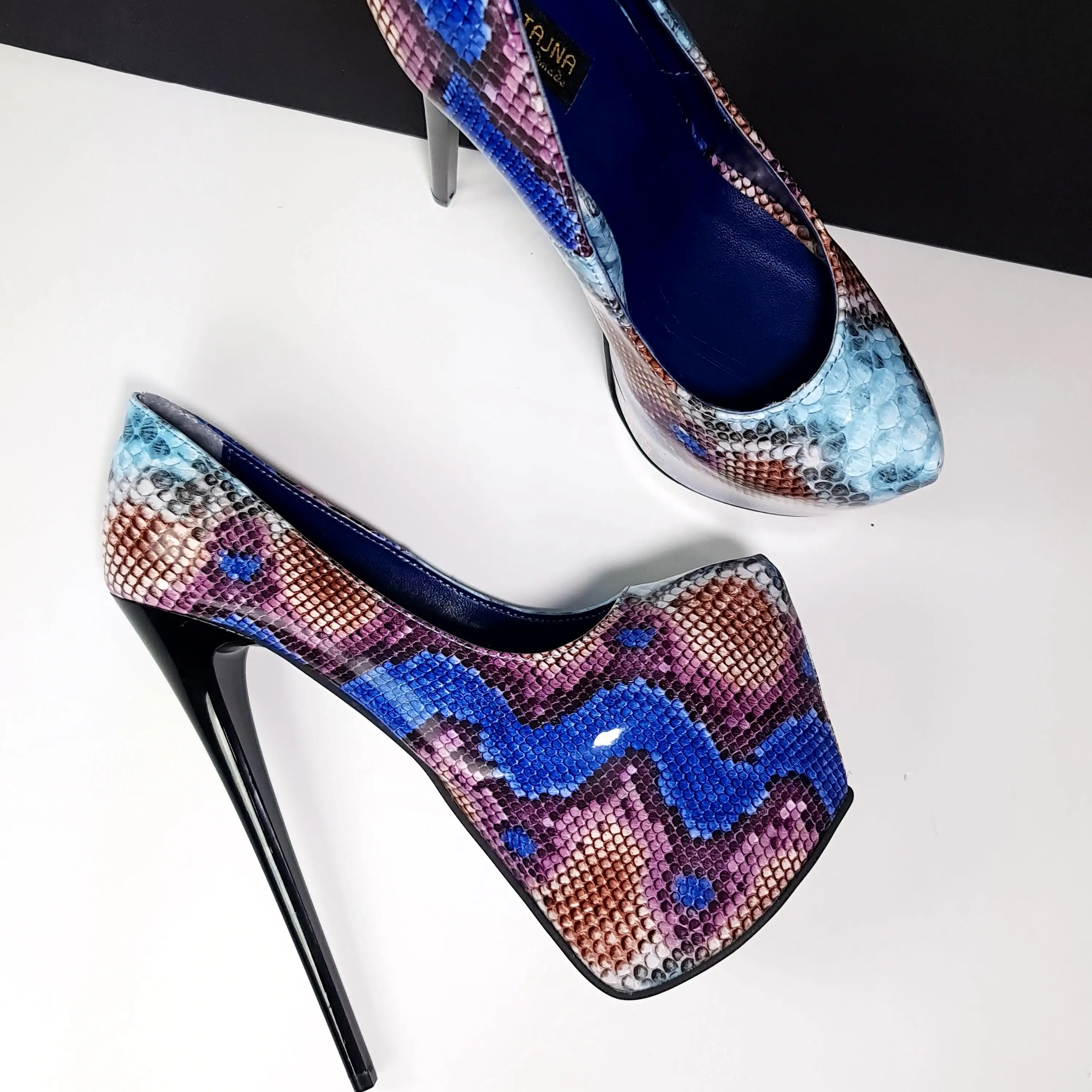 Blue Plum Snake Print High Heel Pumps