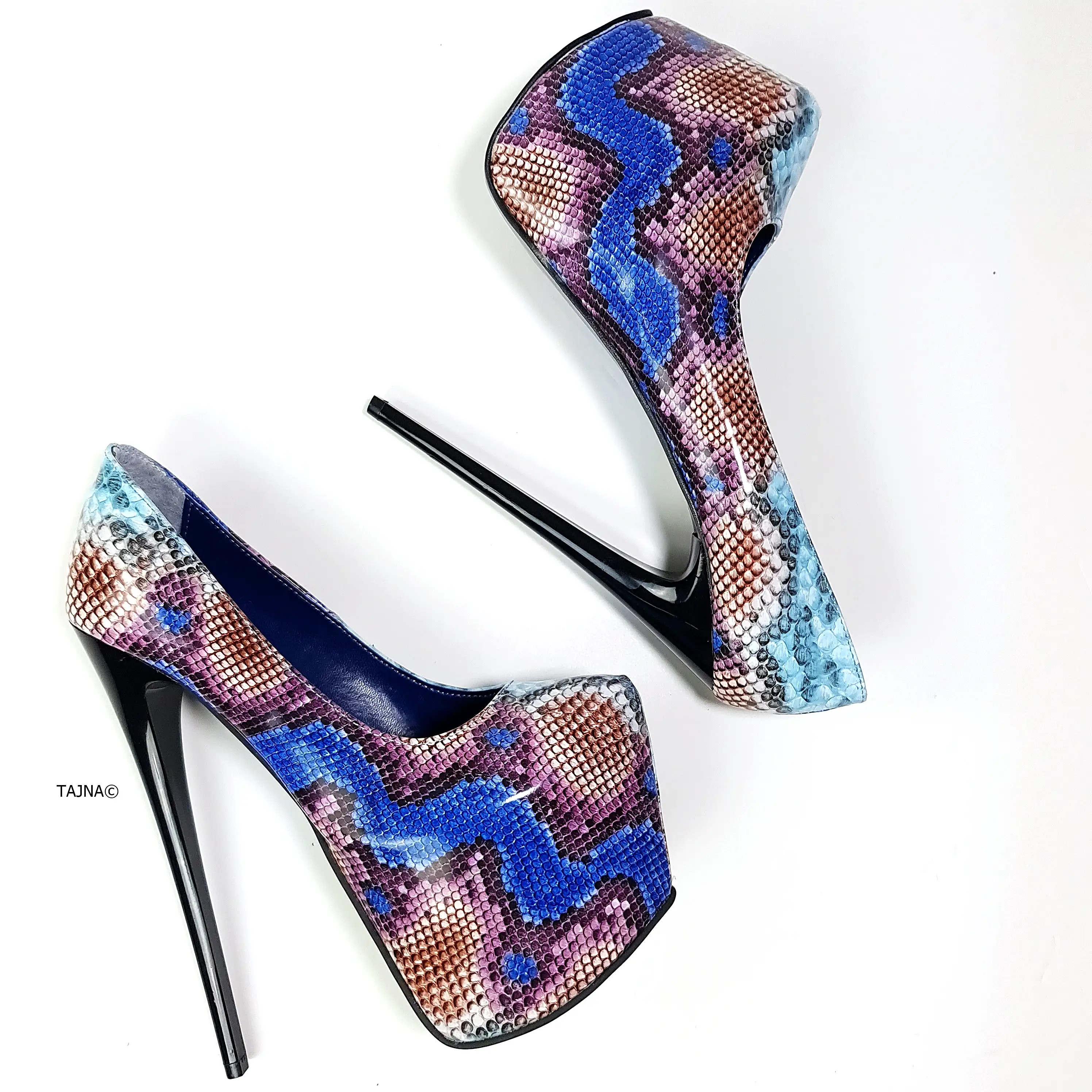 Blue Plum Snake Print High Heel Pumps