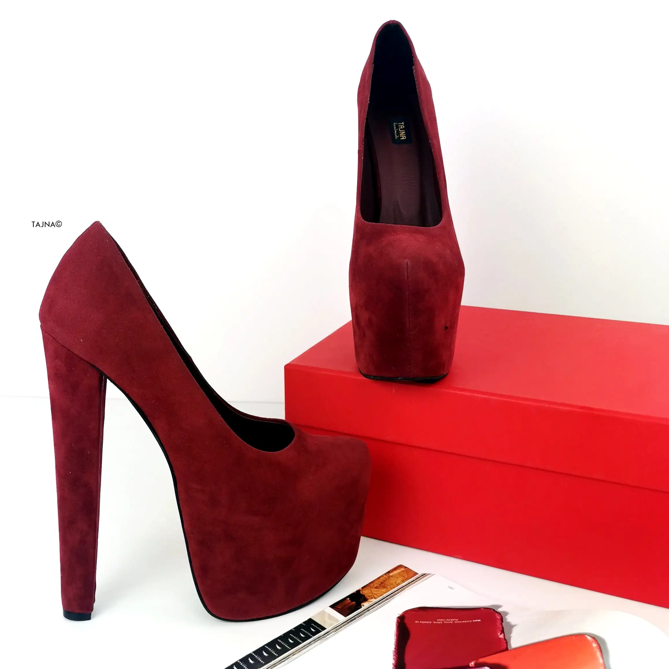 Bordeaux Suede Chunky High Heel Pumps