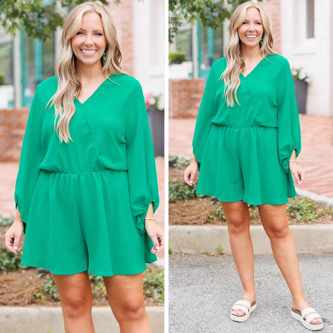 Careful Cutie Romper, Kelly Green