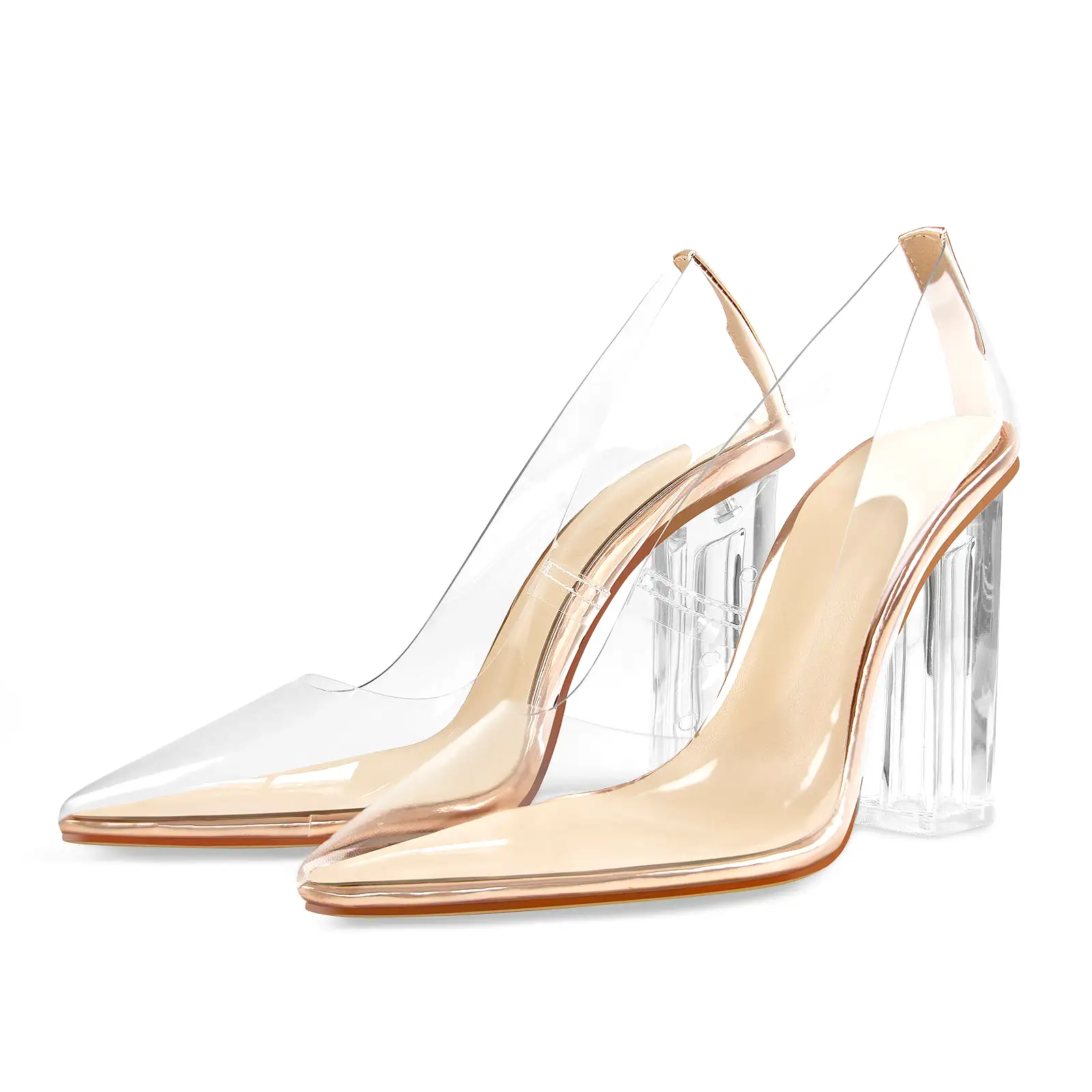 Clear Pointed Toe Block High Heel Pumps