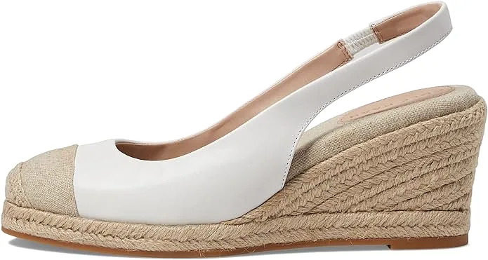 Cole Haan Cloudfeel White Leather Natural Linen Slingback Wedge Heeled Sandals