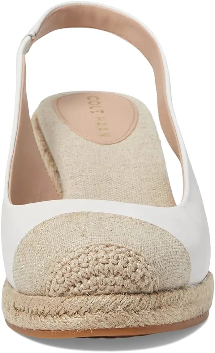 Cole Haan Cloudfeel White Leather Natural Linen Slingback Wedge Heeled Sandals