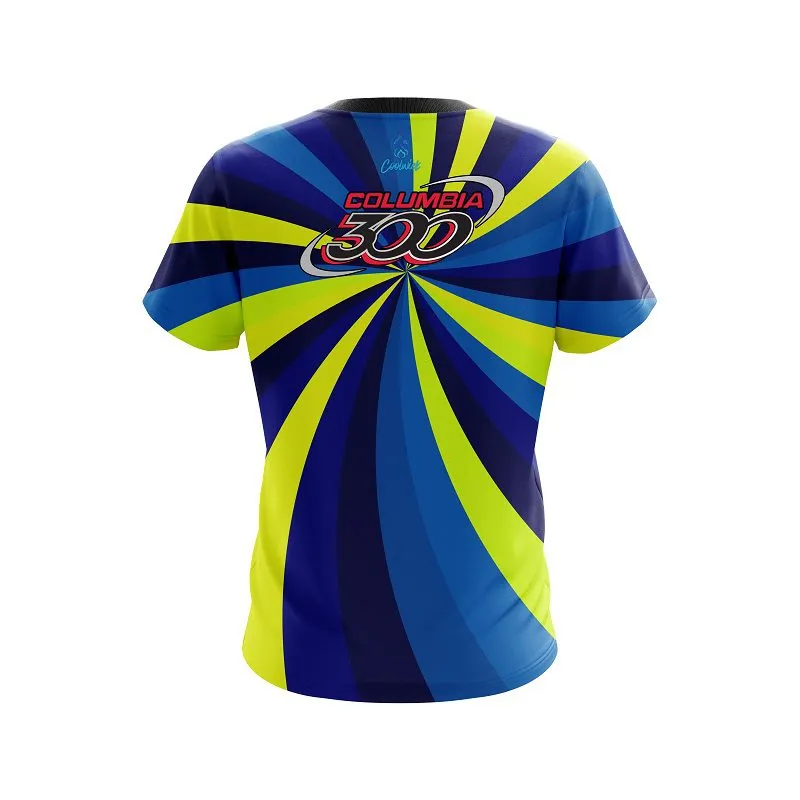 Columbia 300 Blue Yellow Color Swirl CoolWick Bowling Jersey