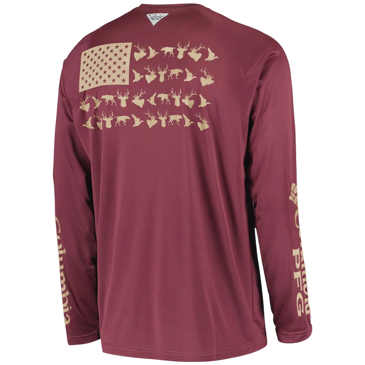 Columbia Men's Seminole Logo/Sportsman Flag Design PHG Terminal Shot Long Sleeve Shirt - Garnet