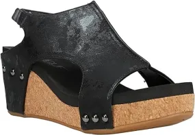 Corkys Women's Carley Wedge Sandal - Black Metallic 30-5316