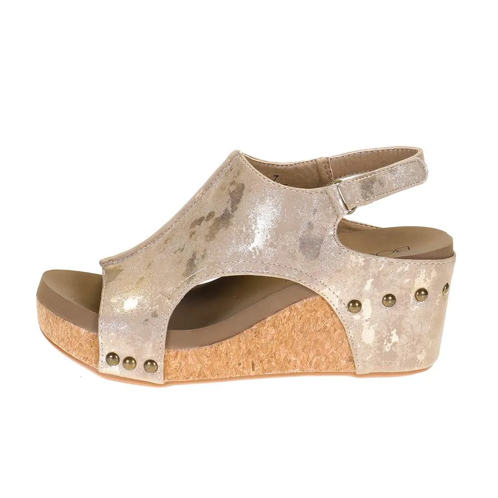 Corkys Women's Carley Wedge Sandal - Taupe Metallic 30-5316