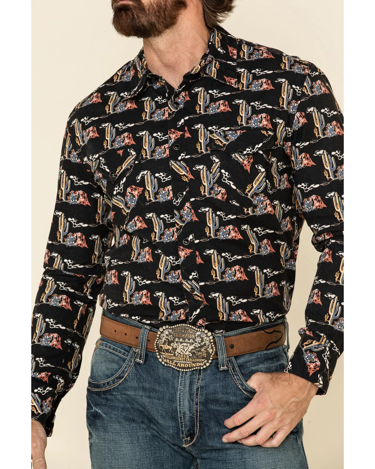 Dale Brisby Men's Cactus Print Long Sleeve Snap Western Shirt