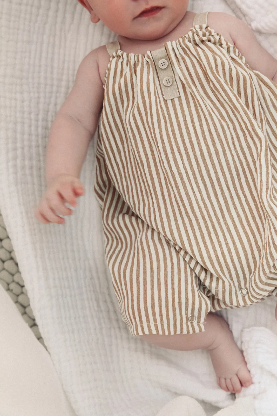 Dark Beige Stripe Textured Jumpsuit