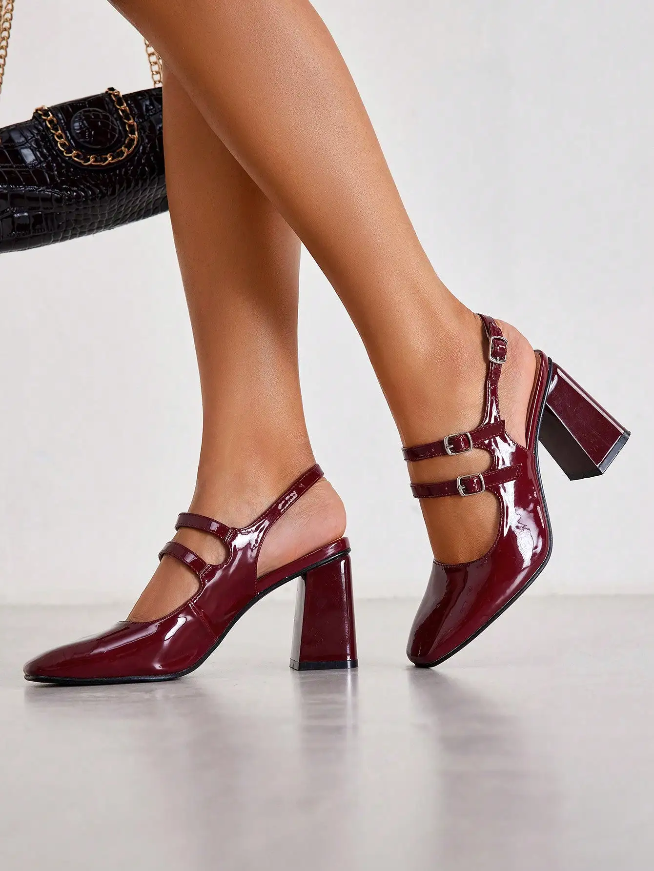 Fashionable Wine Red Mary Jane Style Pointed Toe High Heel Pumps With Ankle Strap, Women Shoes For Spring And Summer