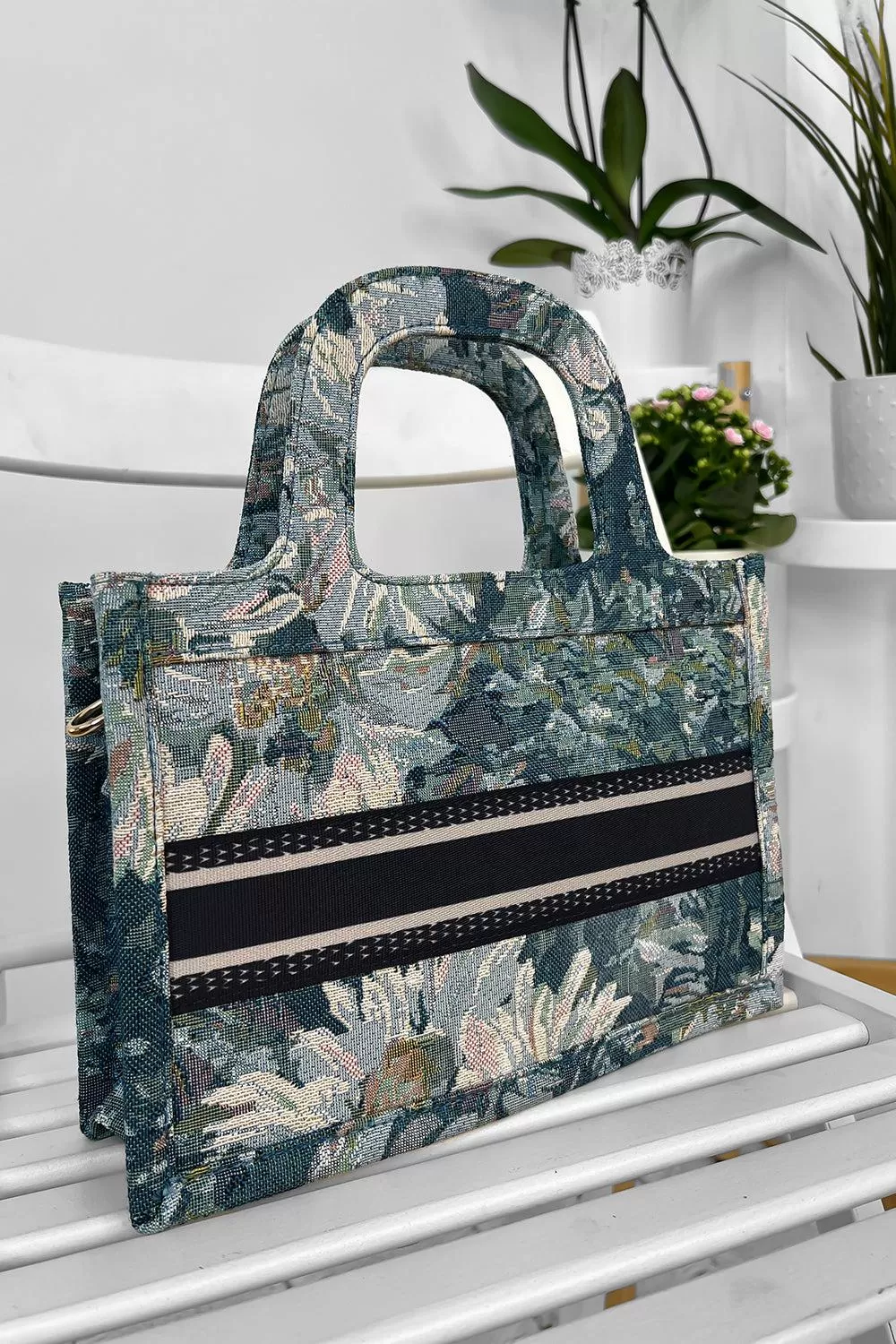 Floral Jacquard Hard Handles Handbag