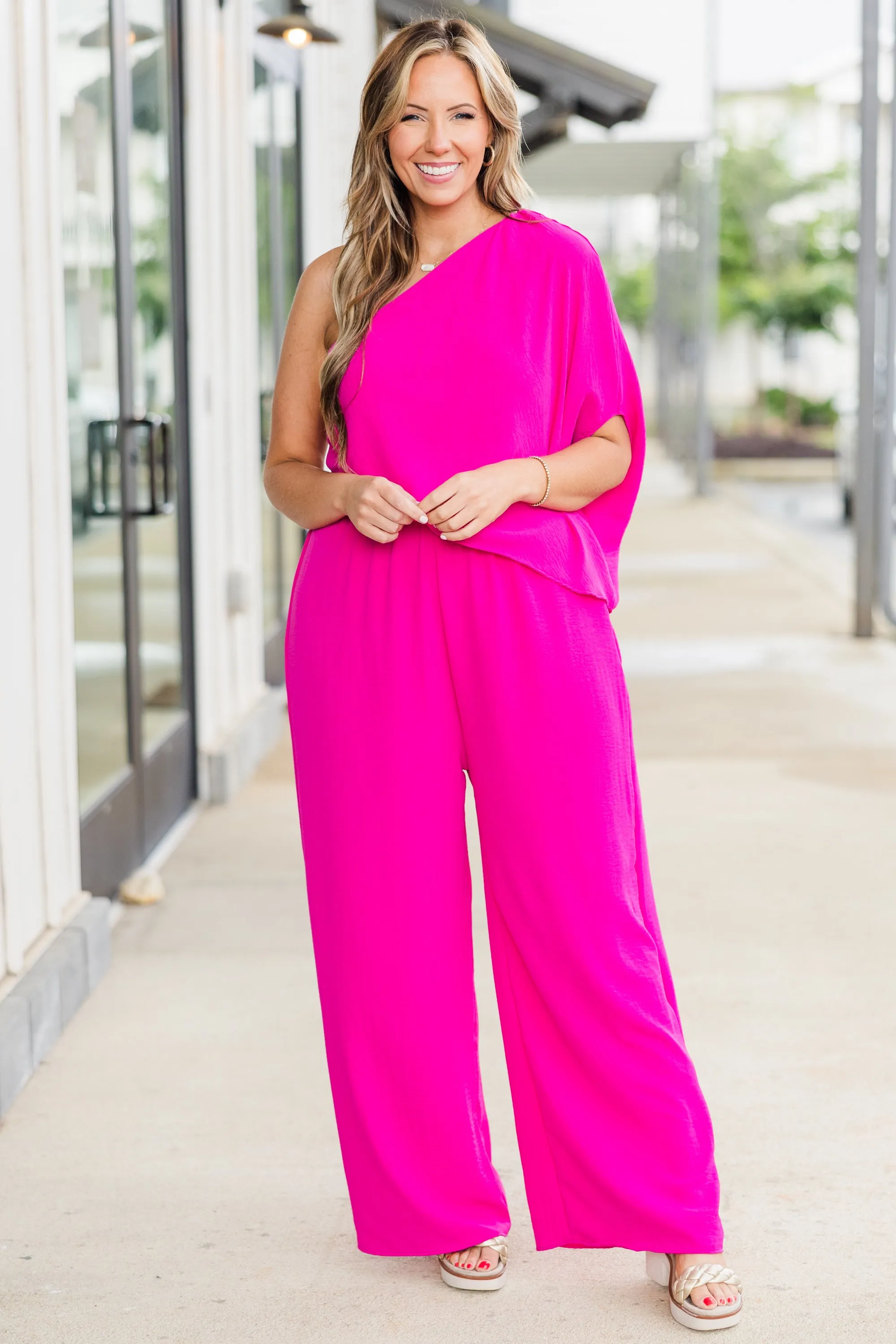 Good Luck Babe Jumpsuit, Fuchsia