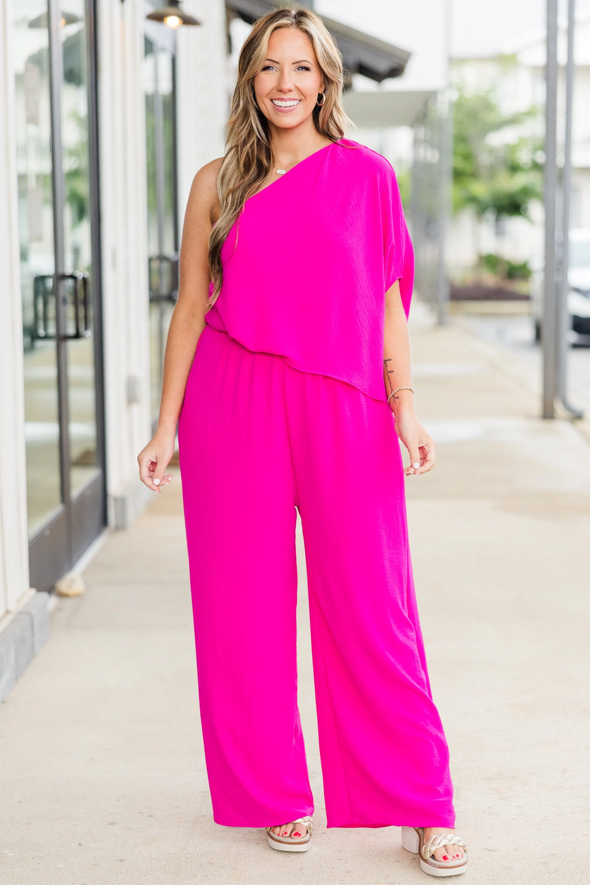 Good Luck Babe Jumpsuit, Fuchsia