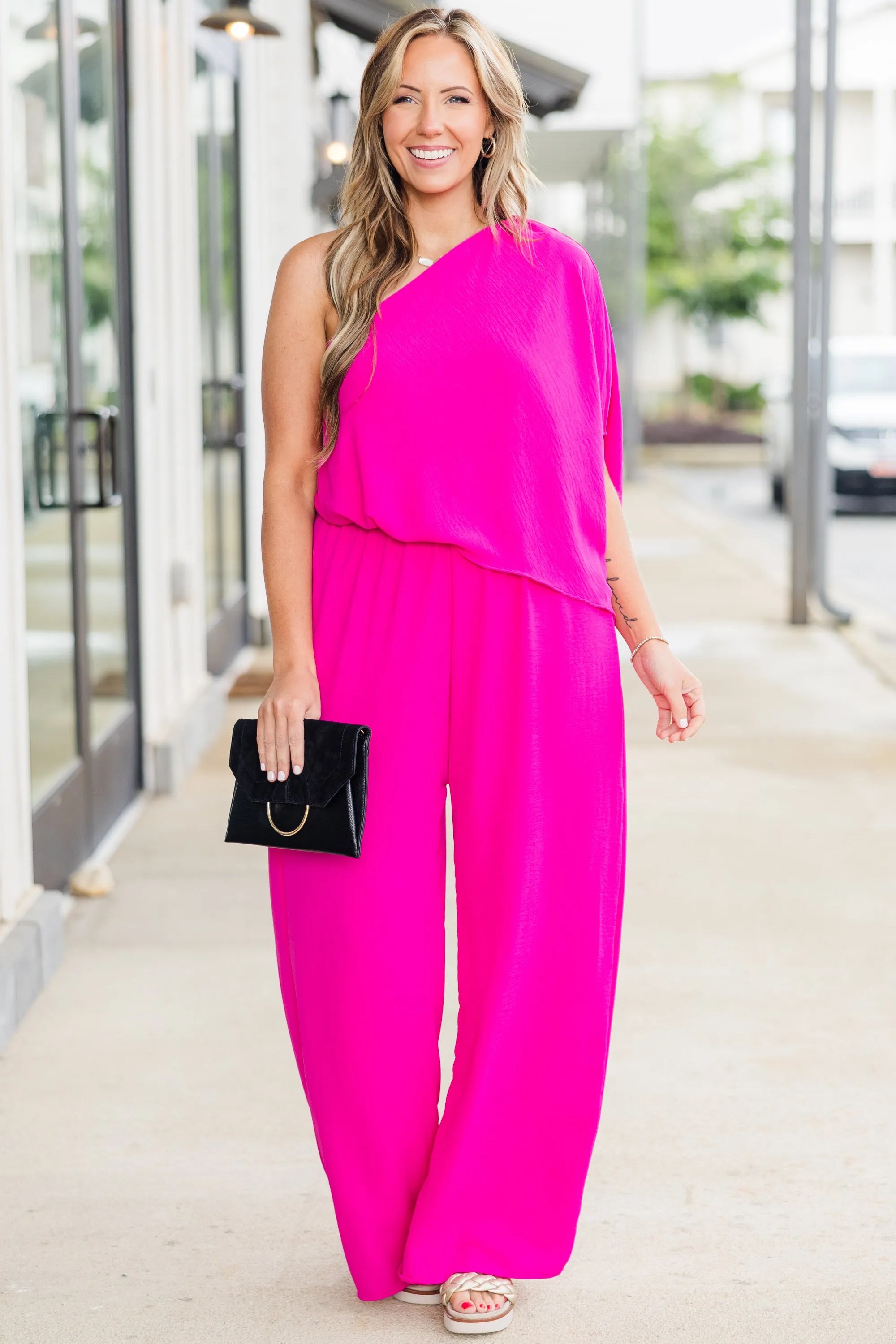 Good Luck Babe Jumpsuit, Fuchsia