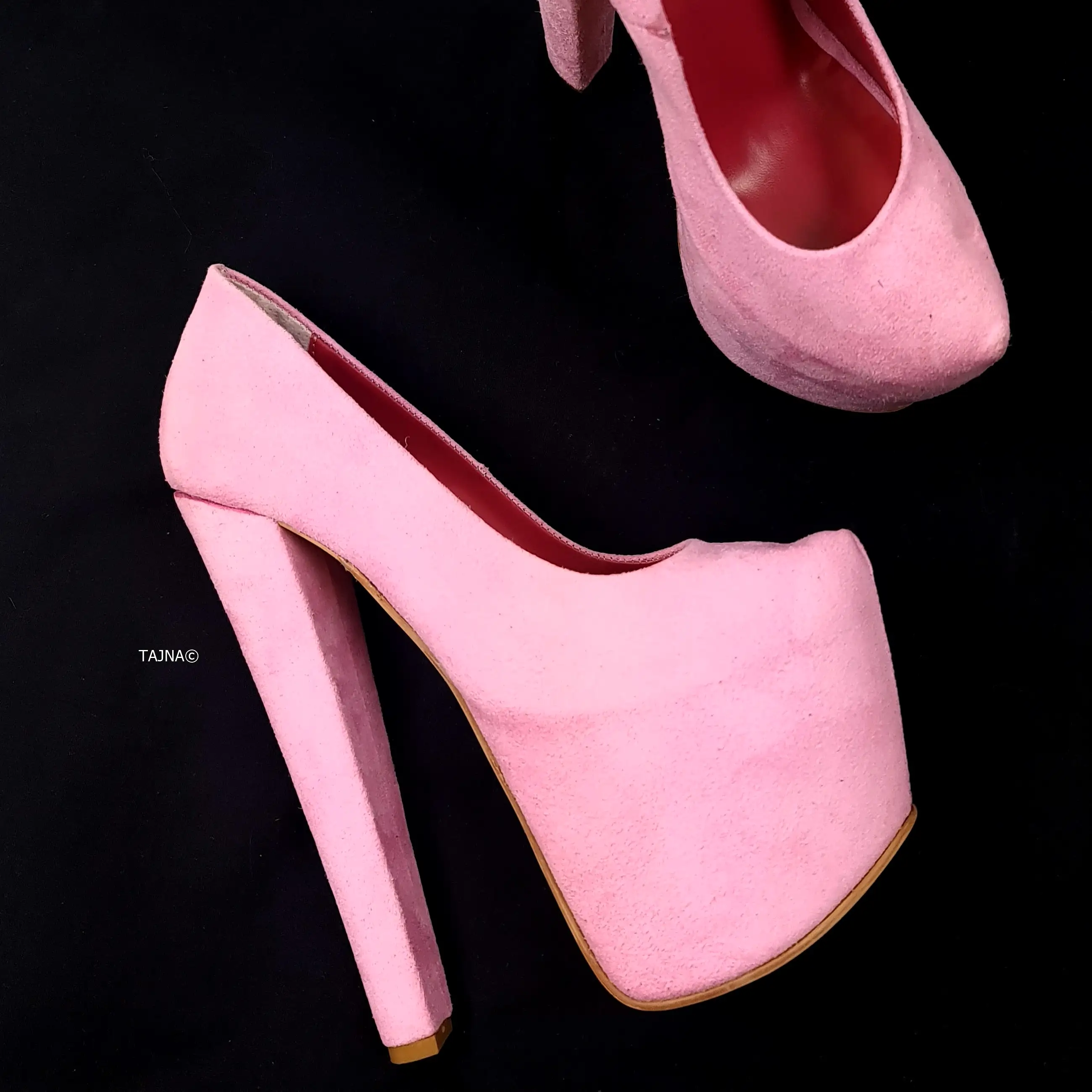 Light Pink Suede Chunky High Heel Pumps