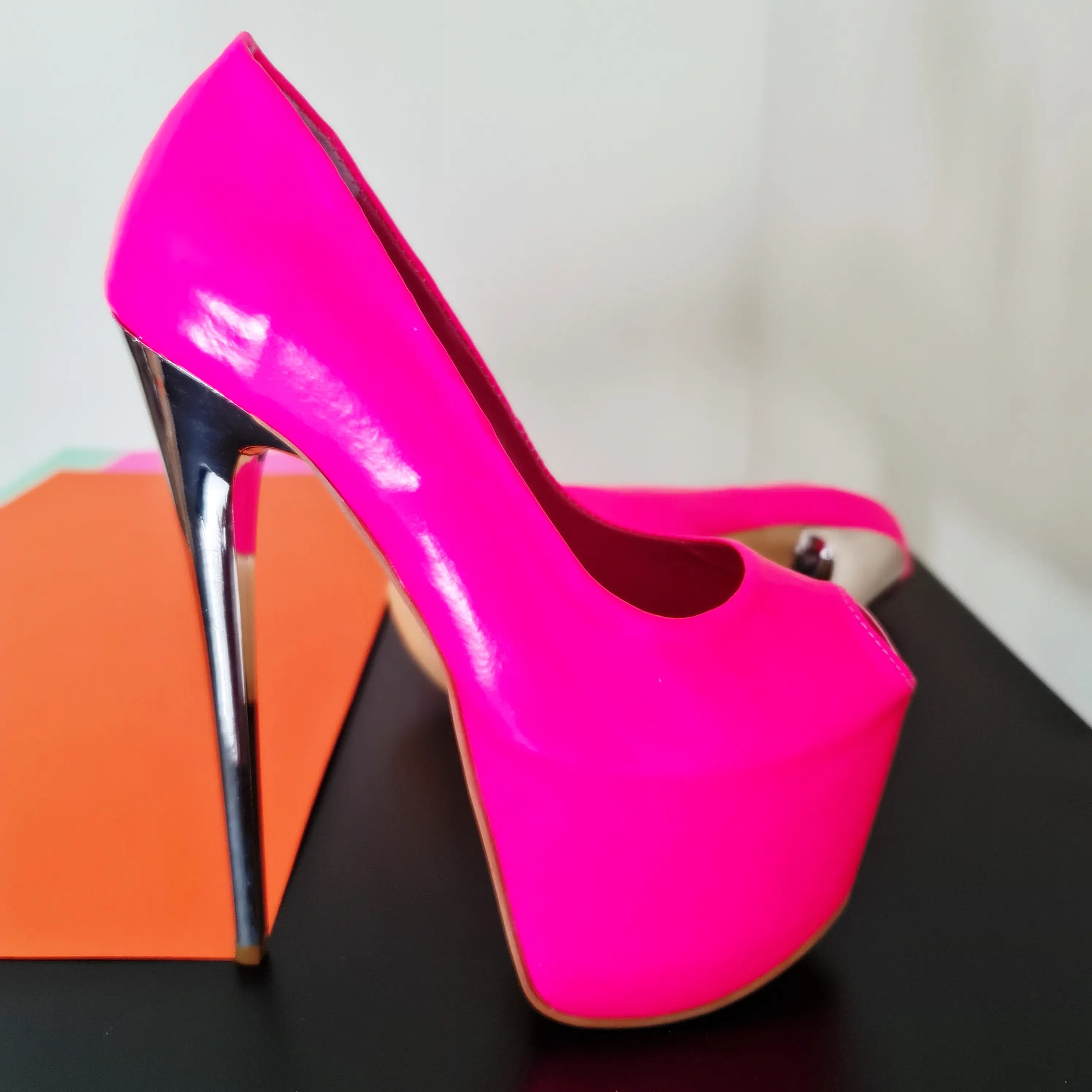 Neon Pink Fishmouth Metallic High Heel Pumps