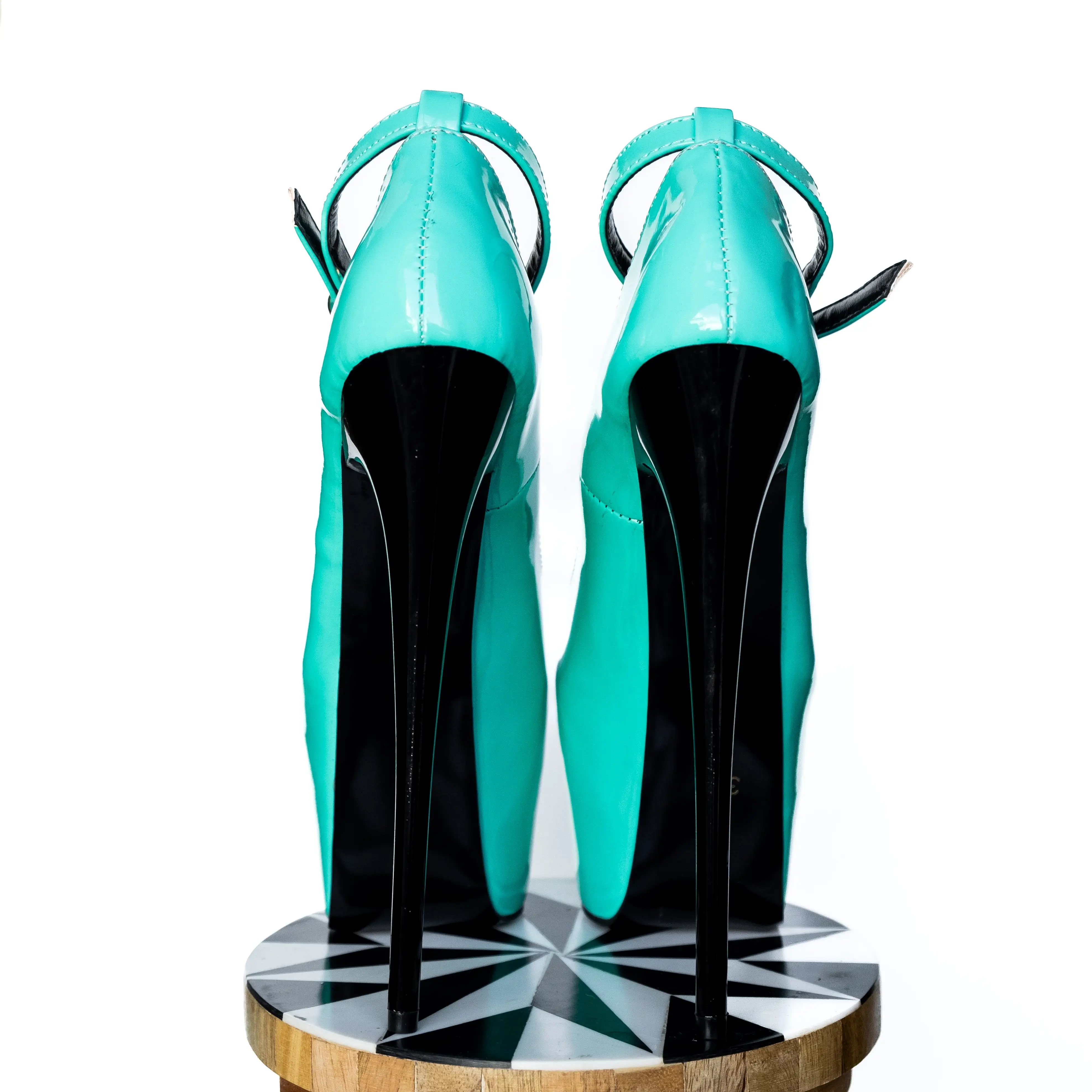 Nile Green Gloss Ankle Strap High Heel Pumps