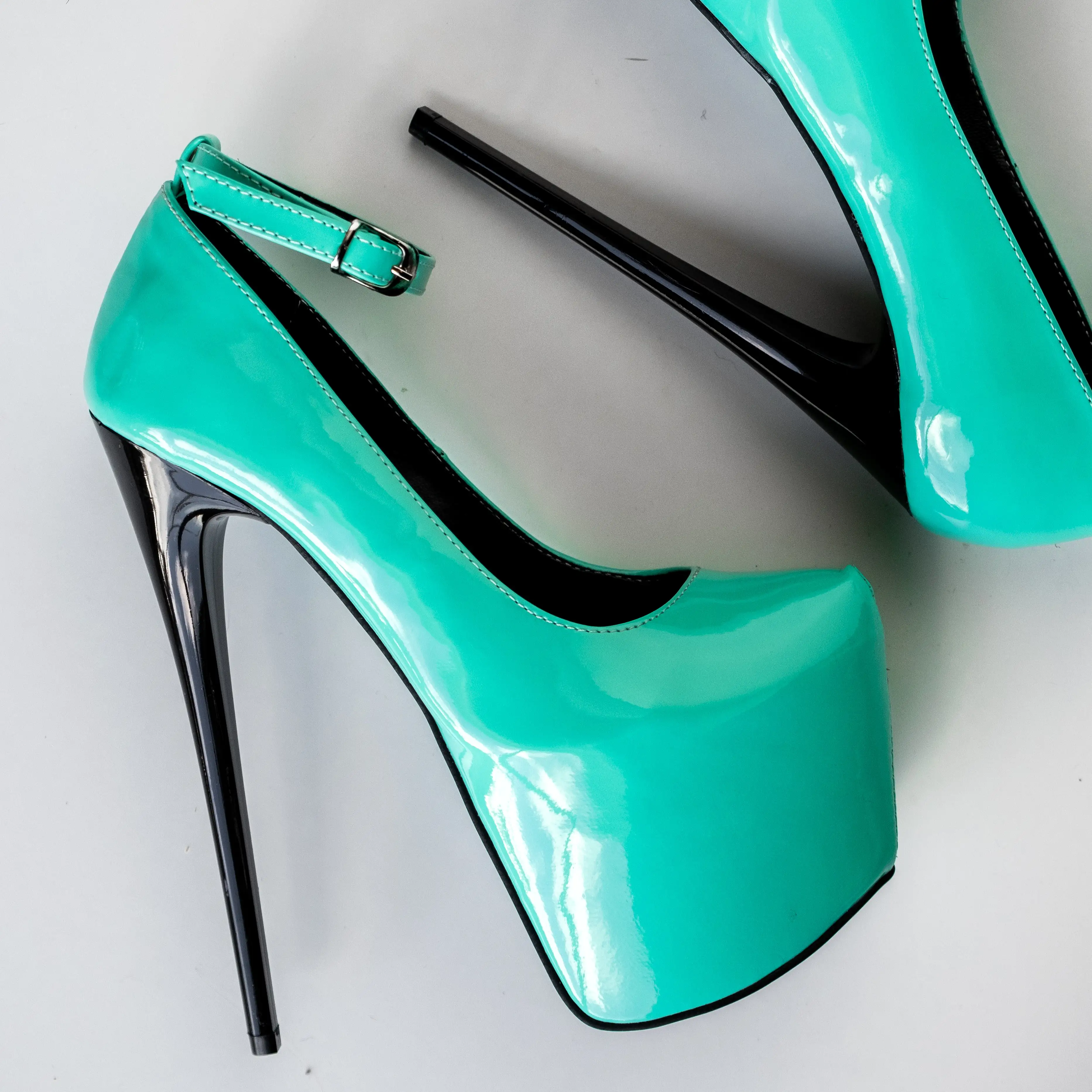 Nile Green Gloss Ankle Strap High Heel Pumps