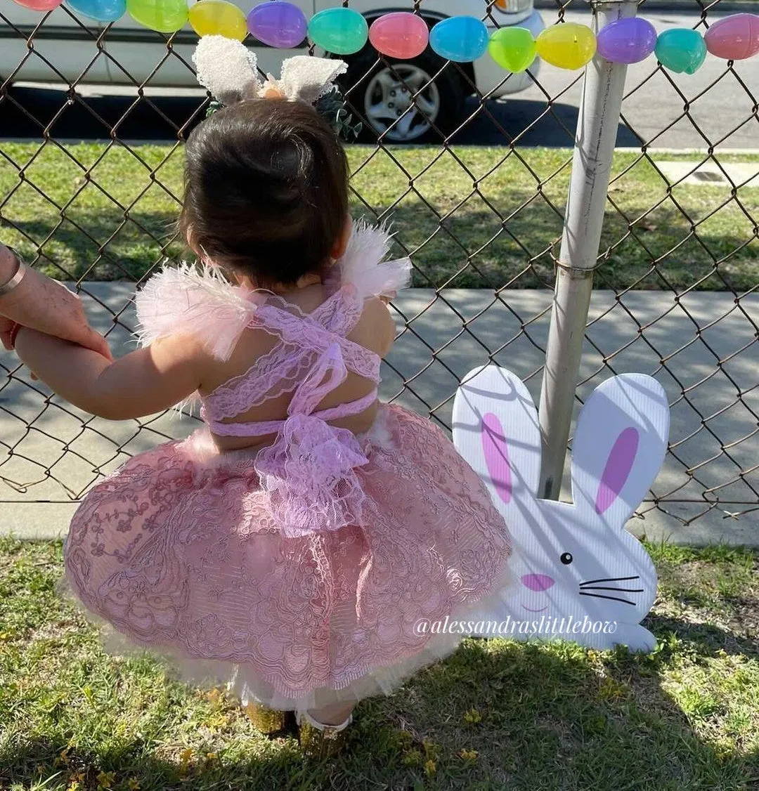 Pink Lace Deluxe Couture Bunny  romper