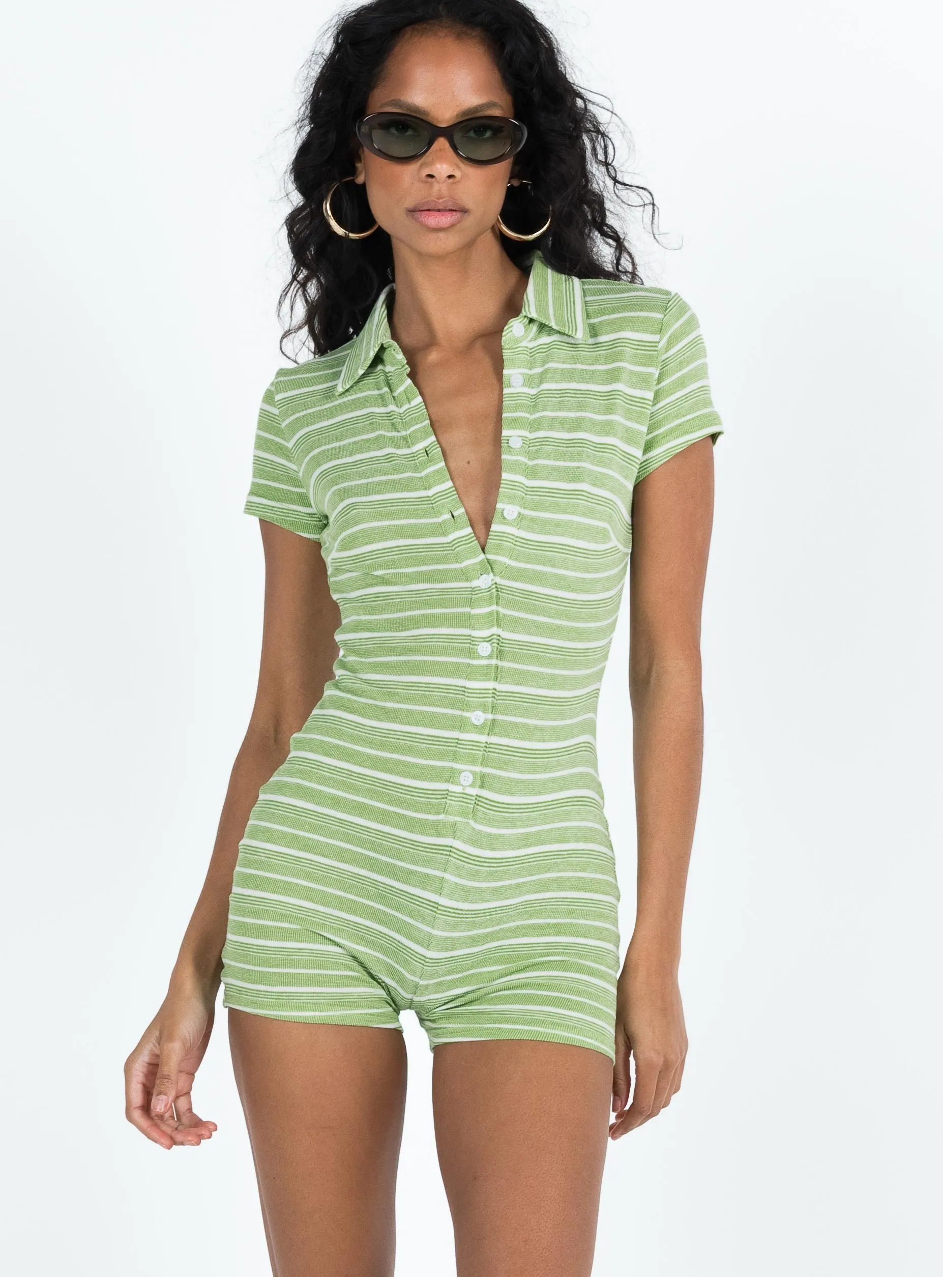 Pool Party Knit Romper Green Stripe