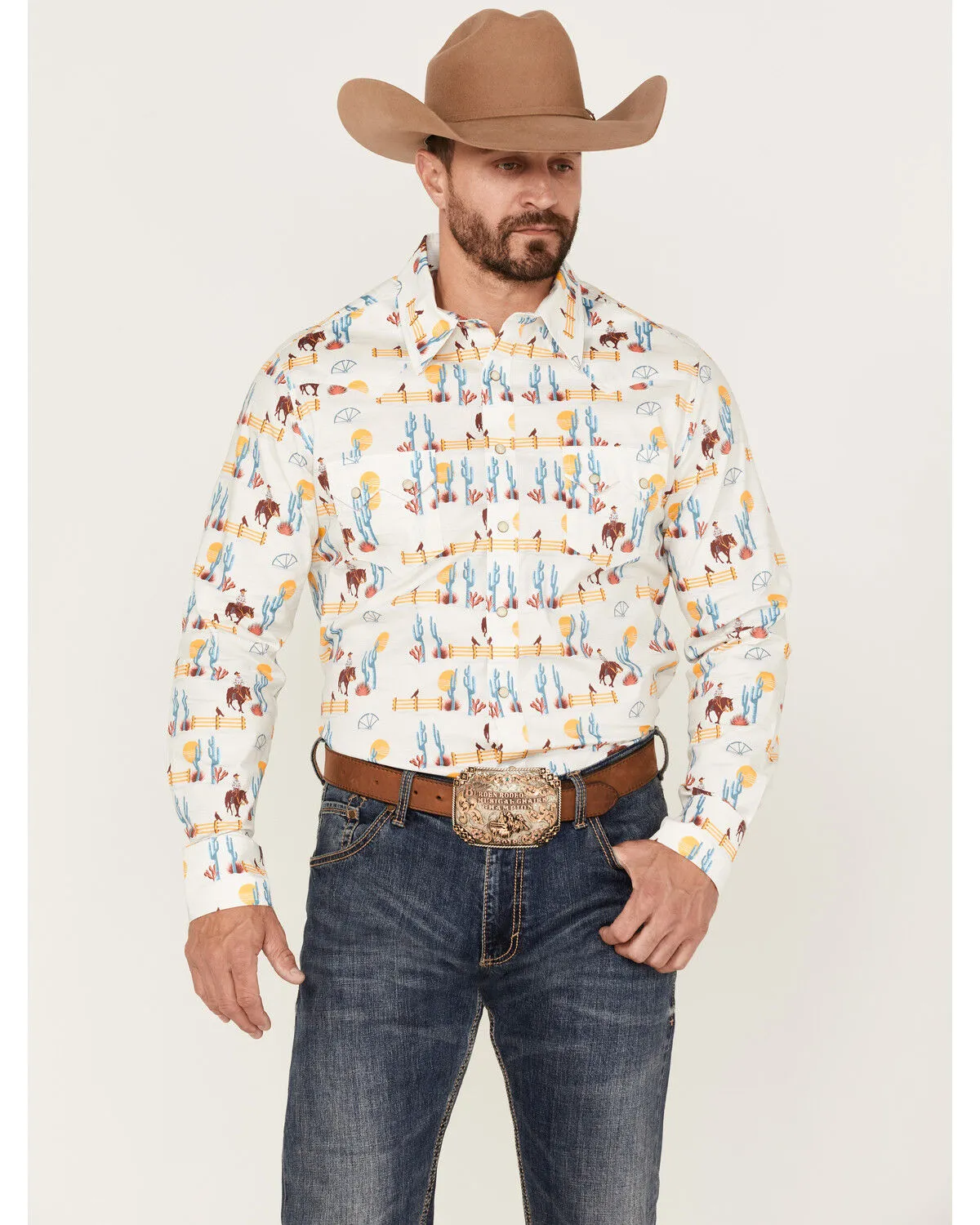 Product Name:  Dale Brisby Men's All-Over Scenic Print Long Sleeve Snap Western Shirt