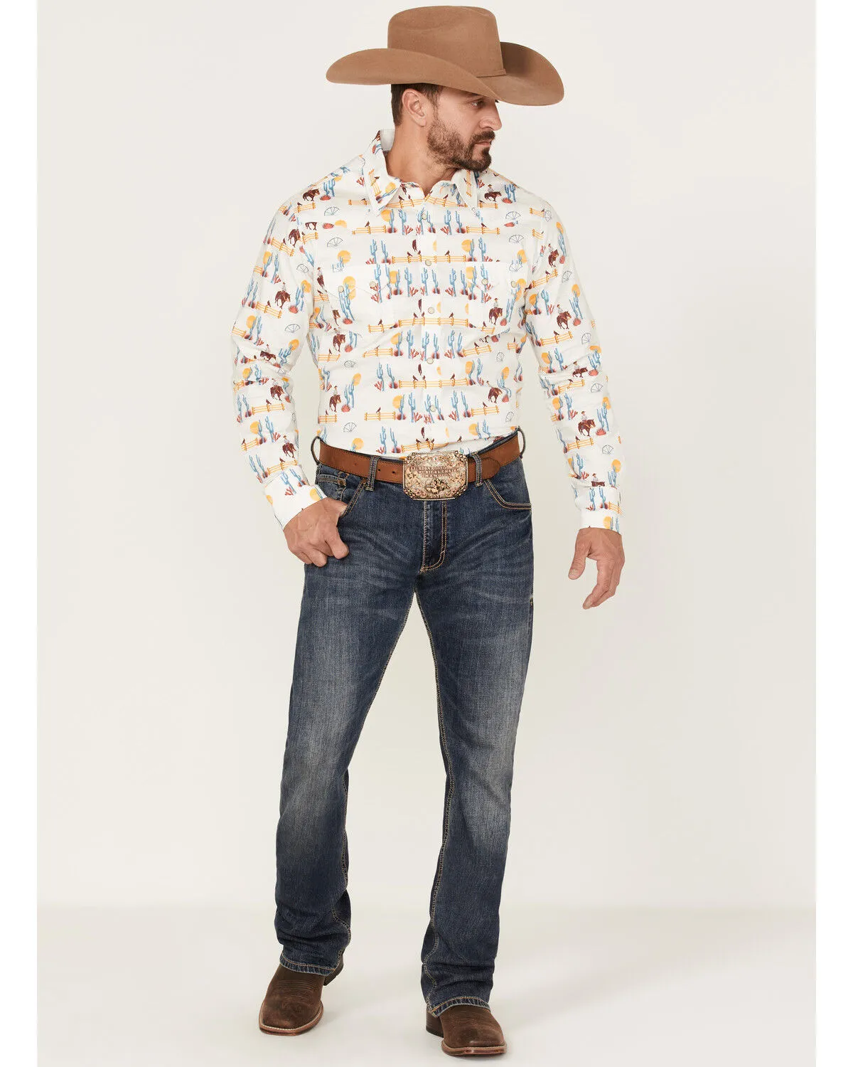 Product Name:  Dale Brisby Men's All-Over Scenic Print Long Sleeve Snap Western Shirt