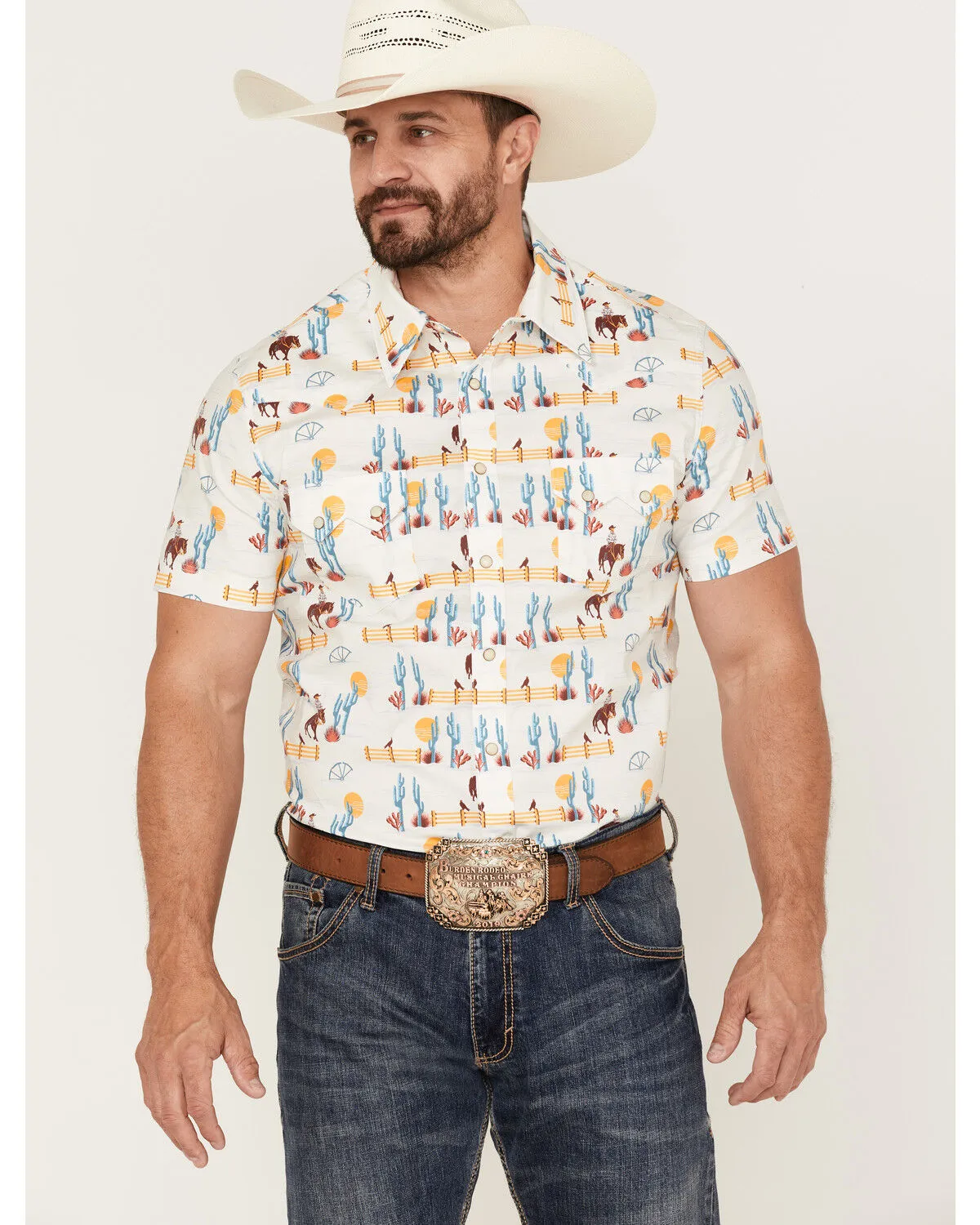 Product Name:  Dale Brisby Men's Cactus Conversational Print Short Sleeve Snap Western Shirt