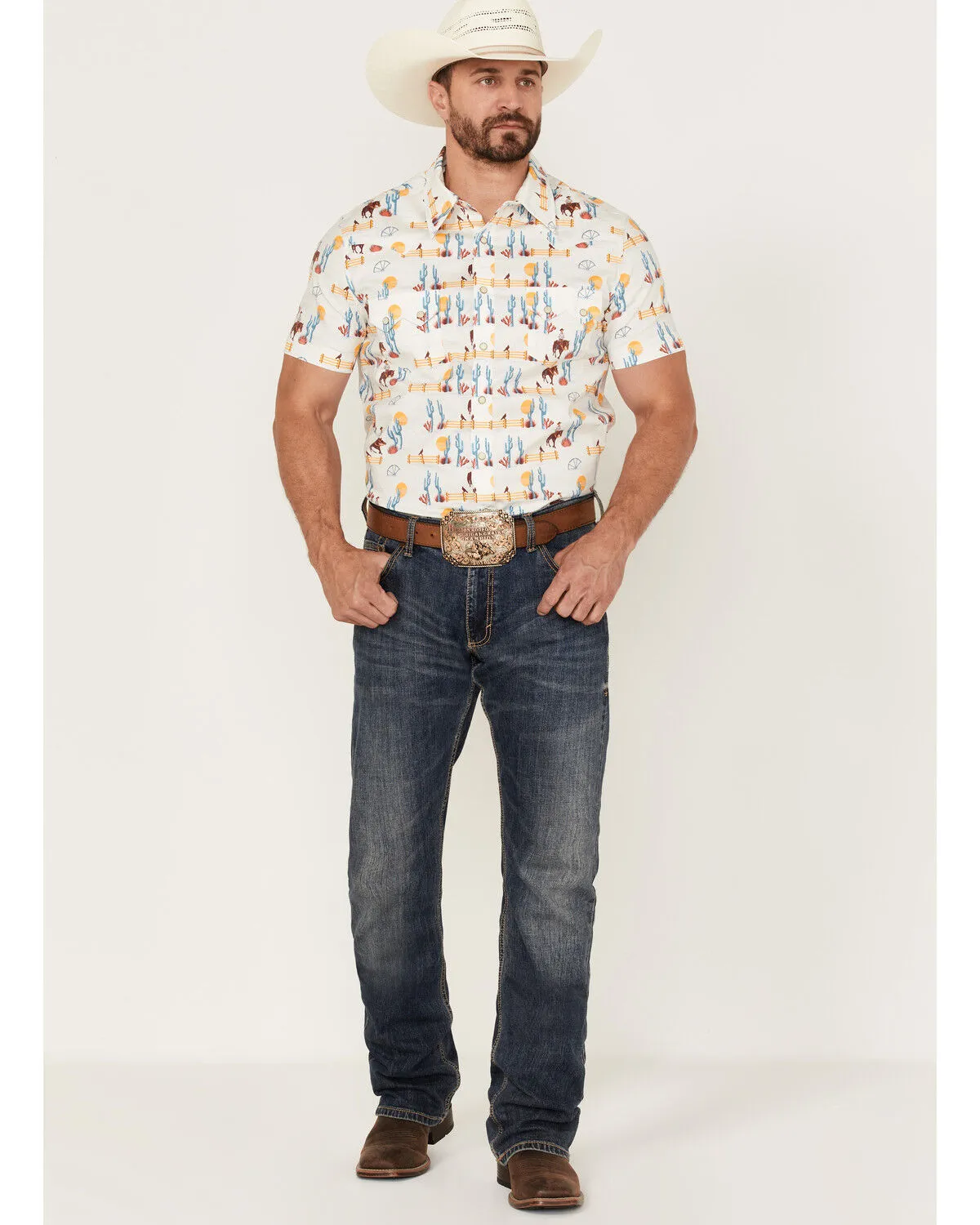 Product Name:  Dale Brisby Men's Cactus Conversational Print Short Sleeve Snap Western Shirt