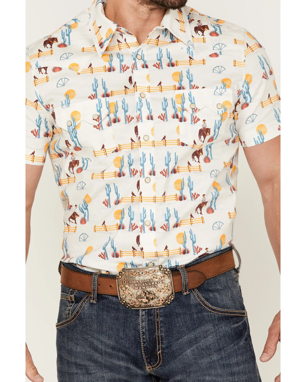 Product Name:  Dale Brisby Men's Cactus Conversational Print Short Sleeve Snap Western Shirt