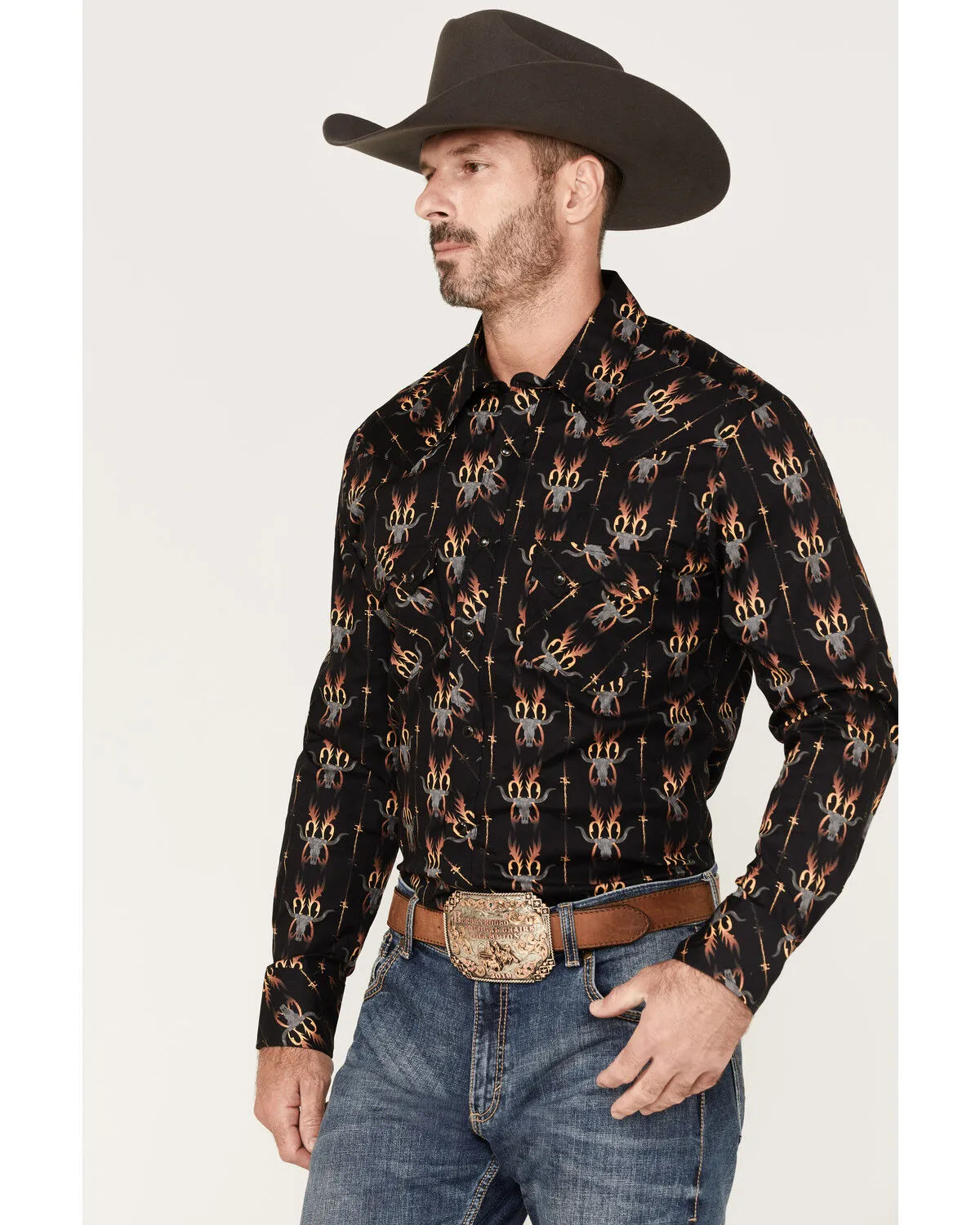 Product Name:  Dale Brisby Men's Stretch Antler Bull Skull Print Western Shirt