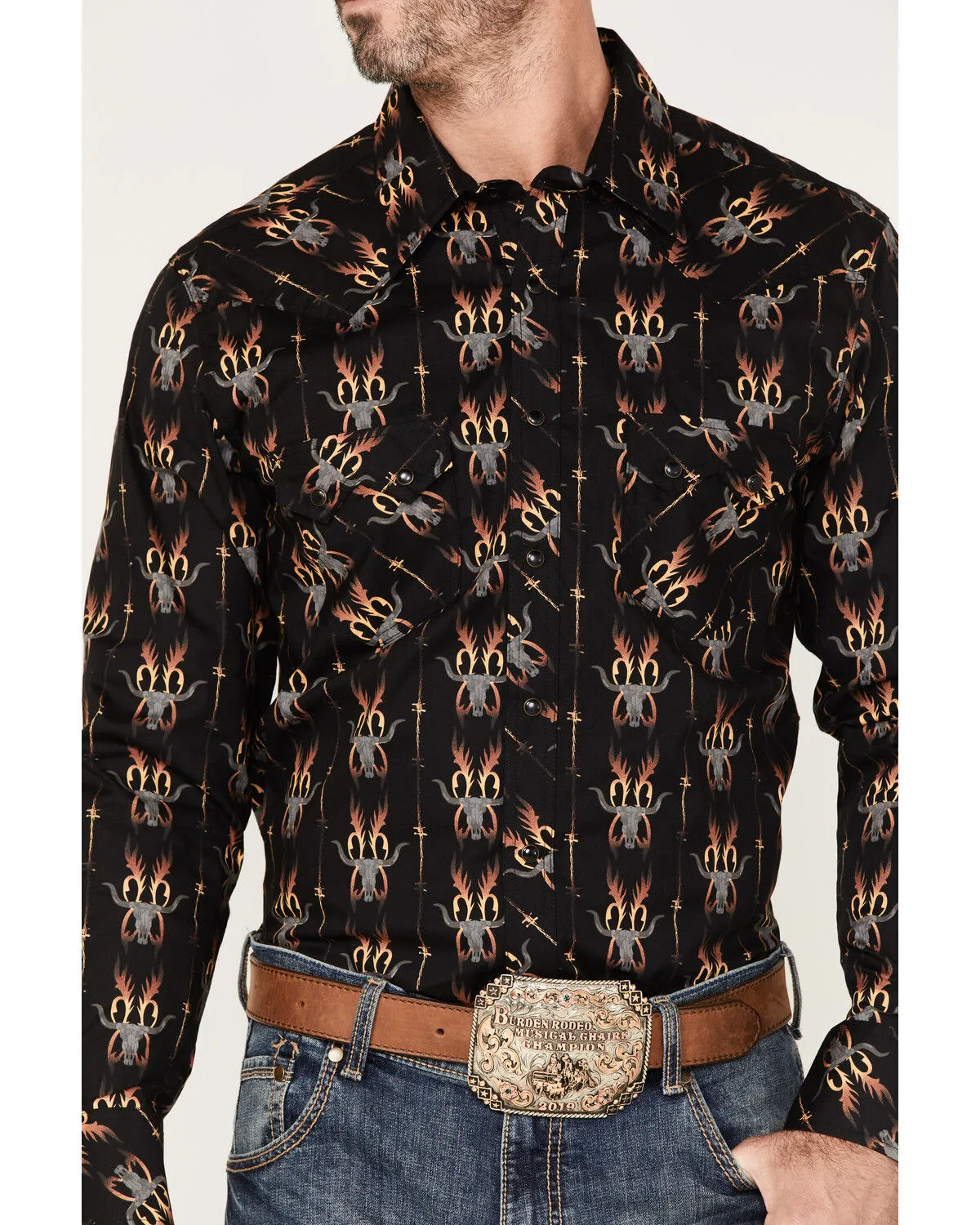 Product Name:  Dale Brisby Men's Stretch Antler Bull Skull Print Western Shirt