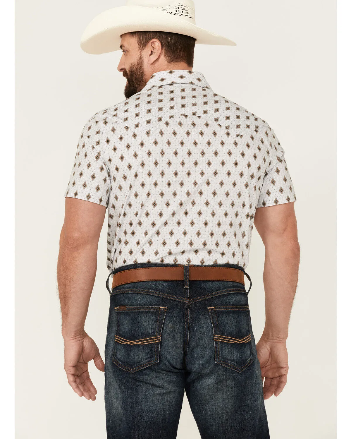 Product Name:  Dale Brisby Men's Taupe Southwestern Geo Print Short Sleeve Snap Western Shirt