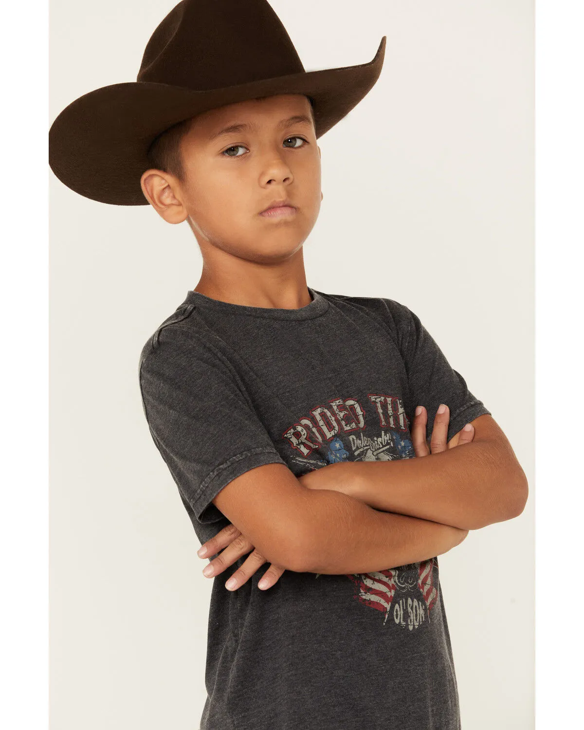 Product Name:  Rock & Roll Denim Boys' Dale Brisby American Rodeo Time Short Sleeve Graphic T-Shirt