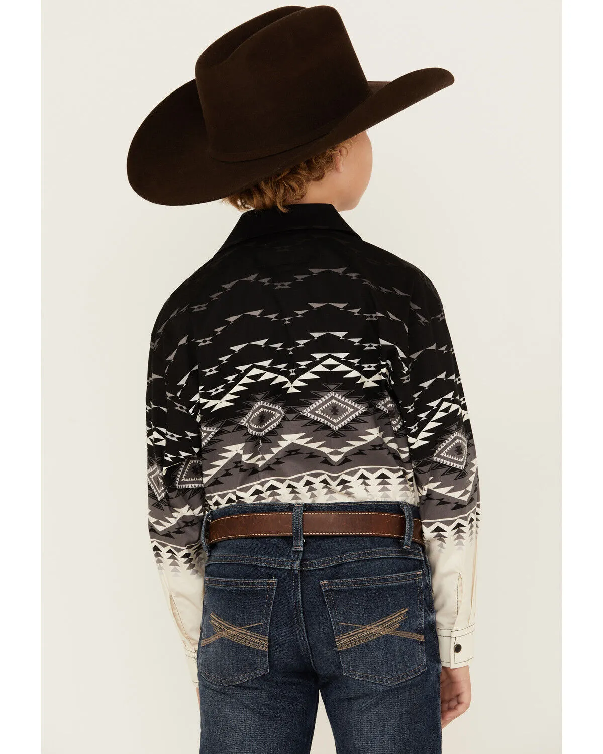 Product Name:  Rock & Roll Denim Boys' Dale Brisby Border Print Long Sleeve Snap Stretch Western Shirt