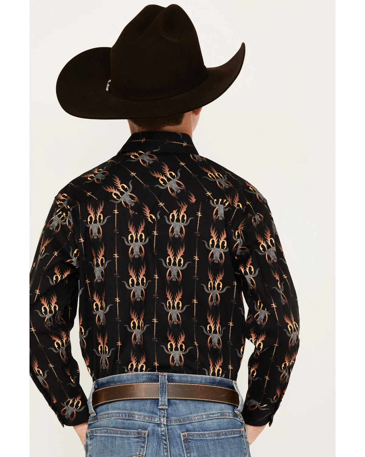 Product Name:  Rock & Roll Denim Boys' Dale Brisby Flame Steer Head Long Sleeve Snap Western Shirt