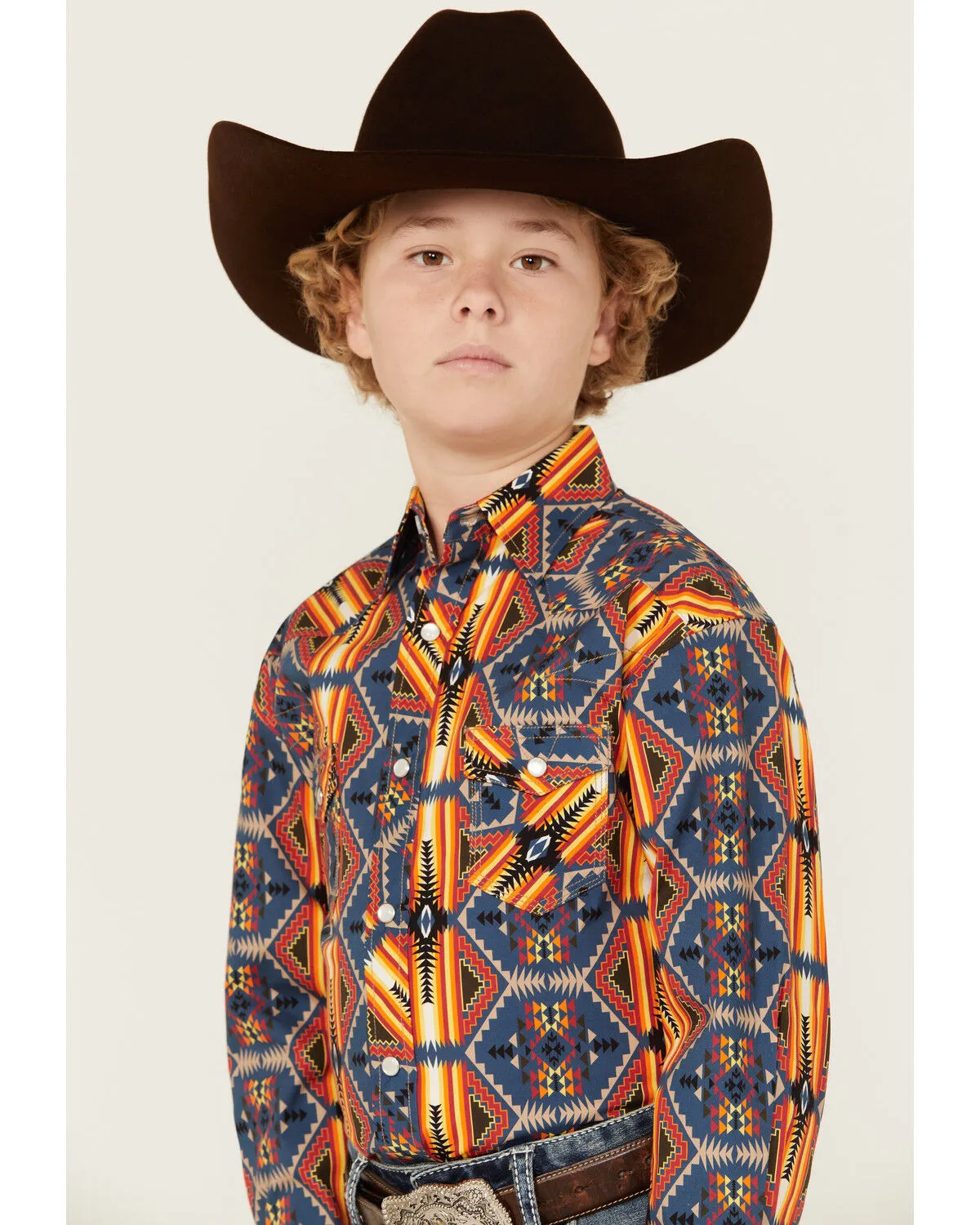 Product Name:  Rock & Roll Denim Boys' Dale Brisby Southwestern Print Long Sleeve Pearl Snap Western Shirt