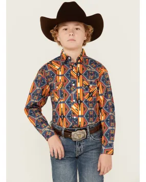 Product Name:  Rock & Roll Denim Boys' Dale Brisby Southwestern Print Long Sleeve Pearl Snap Western Shirt