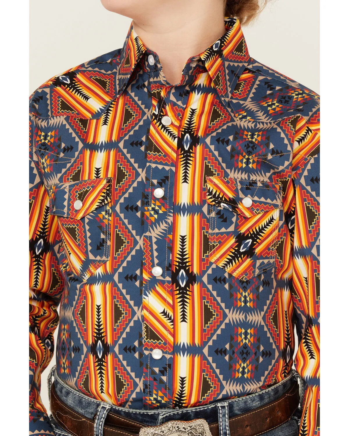 Product Name:  Rock & Roll Denim Boys' Dale Brisby Southwestern Print Long Sleeve Pearl Snap Western Shirt