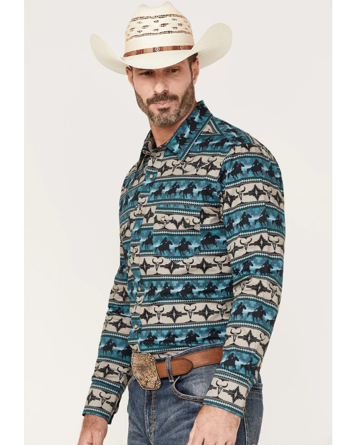 Product Name:  Rock & Roll Denim Men's Dale Brisby Southwestern Print Long Sleeve Snap Western Shirt