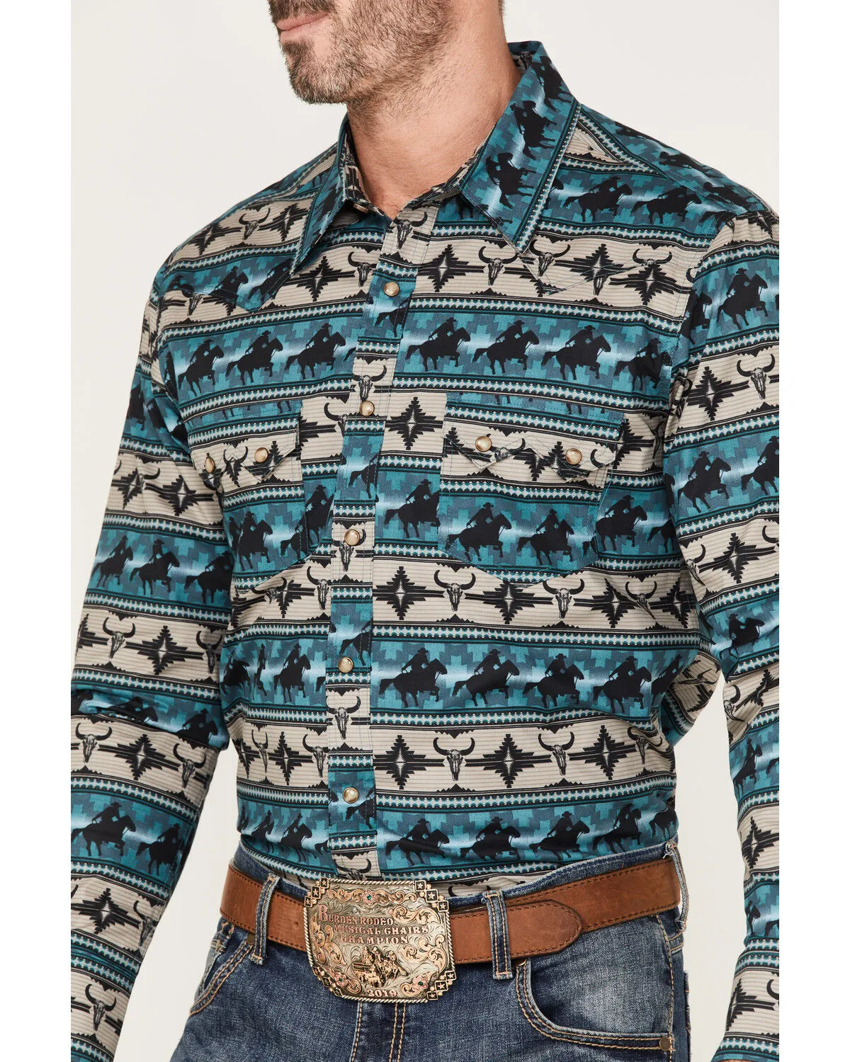 Product Name:  Rock & Roll Denim Men's Dale Brisby Southwestern Print Long Sleeve Snap Western Shirt