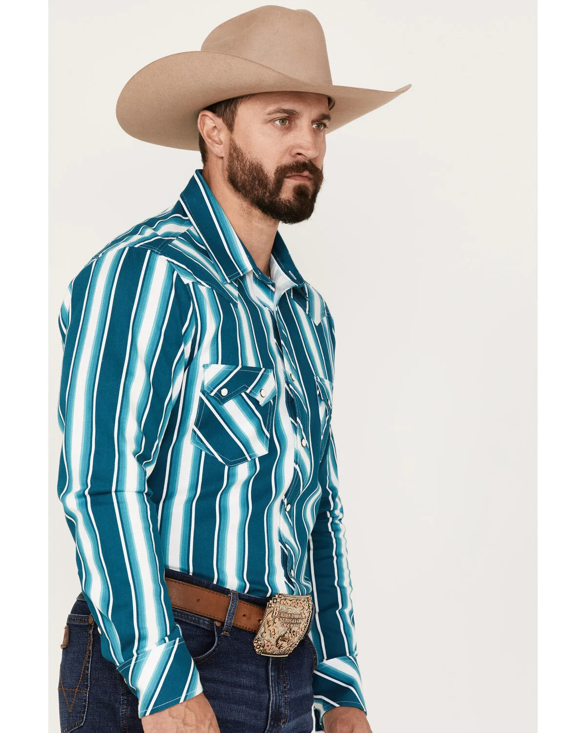 Product Name:  Rock & Roll Denim Men's Dale Brisby Stripe Stretch Long Sleeve Pearl Snap Shirt