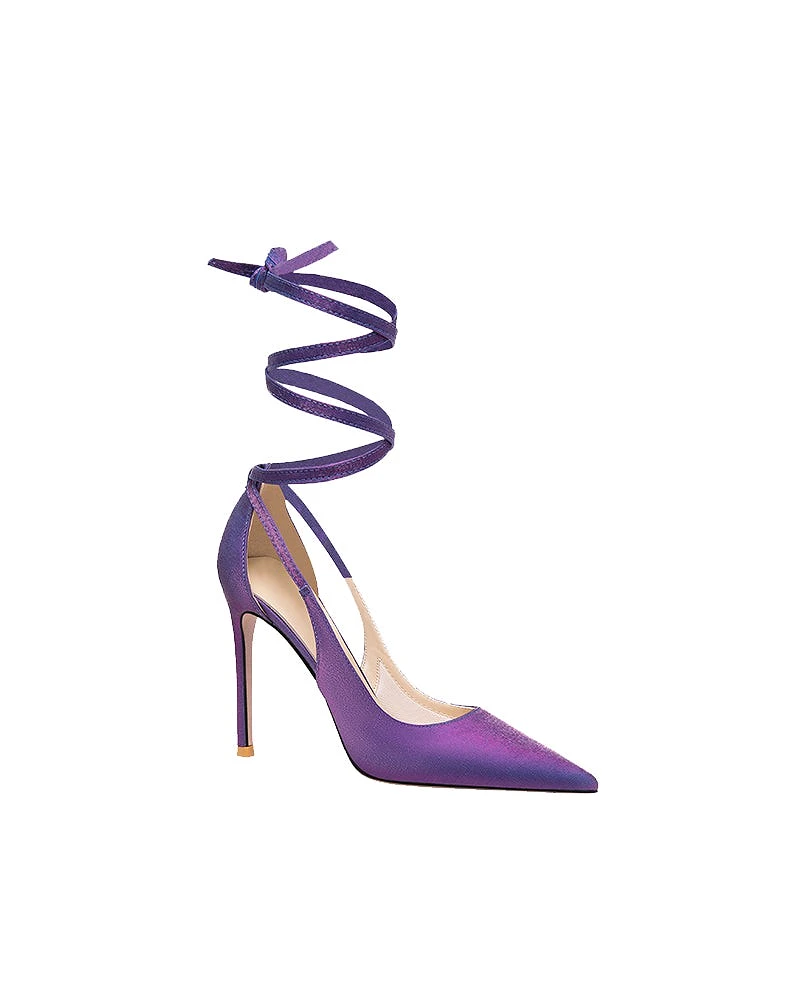 Purple Lace Up Stiletto High Heel Pumps