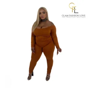 Rust Off the shoulder + Size jumpsuit